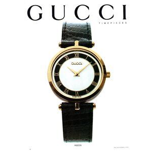 1994 Gucci Timepieces Wristwatch Watch Vintage Print Ad Leather Gold Wall Art